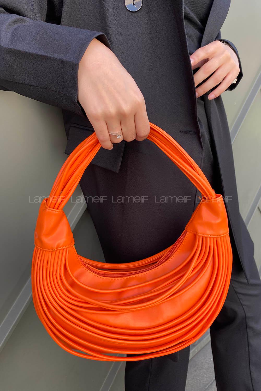 Orange Buckle Skin Hand Bag Bag