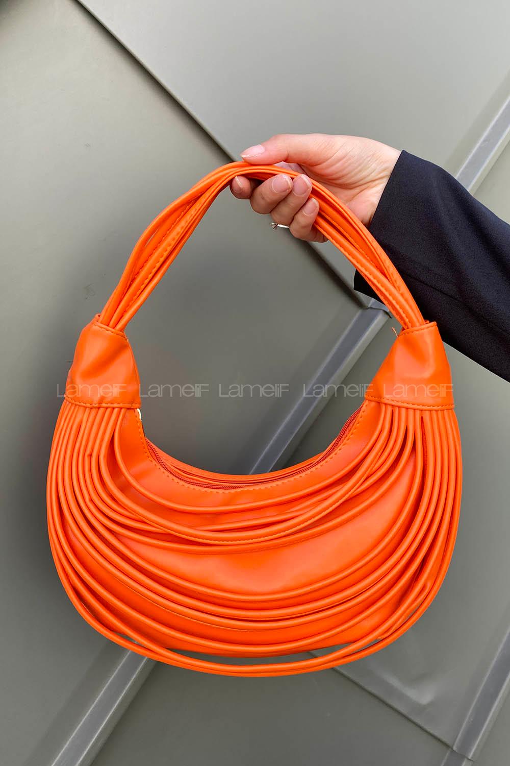 Orange Buckle Skin Hand Bag Bag