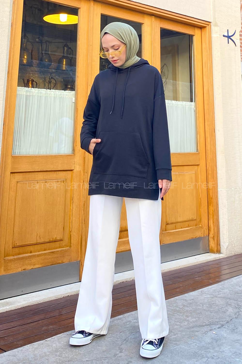 Modalamelif  Kanguru Cep Kapşonlu Sweatshirt Siyah