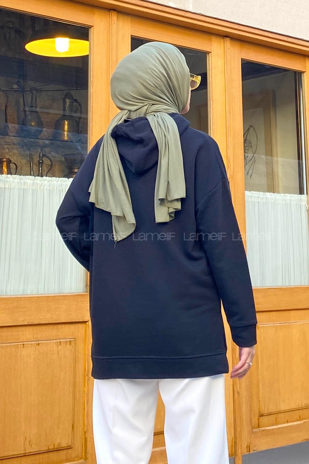 Modalamelif  Kanguru Cep Kapşonlu Sweatshirt Siyah