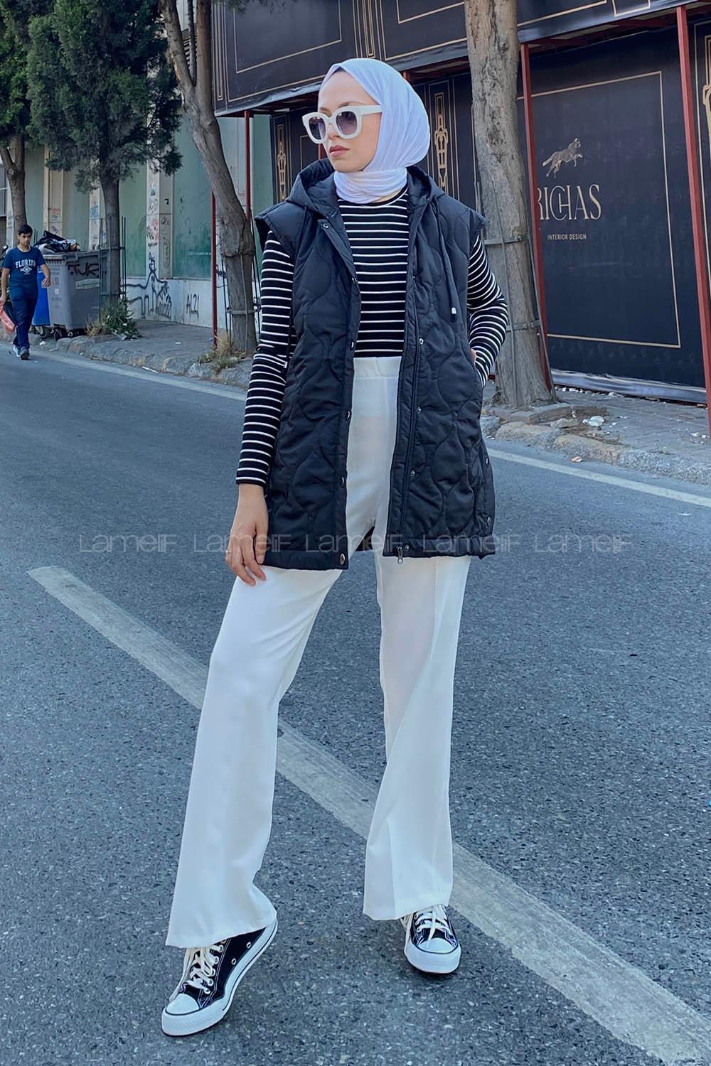 Modalamelif  Kapüşonlu Kapitone Yelek Siyah