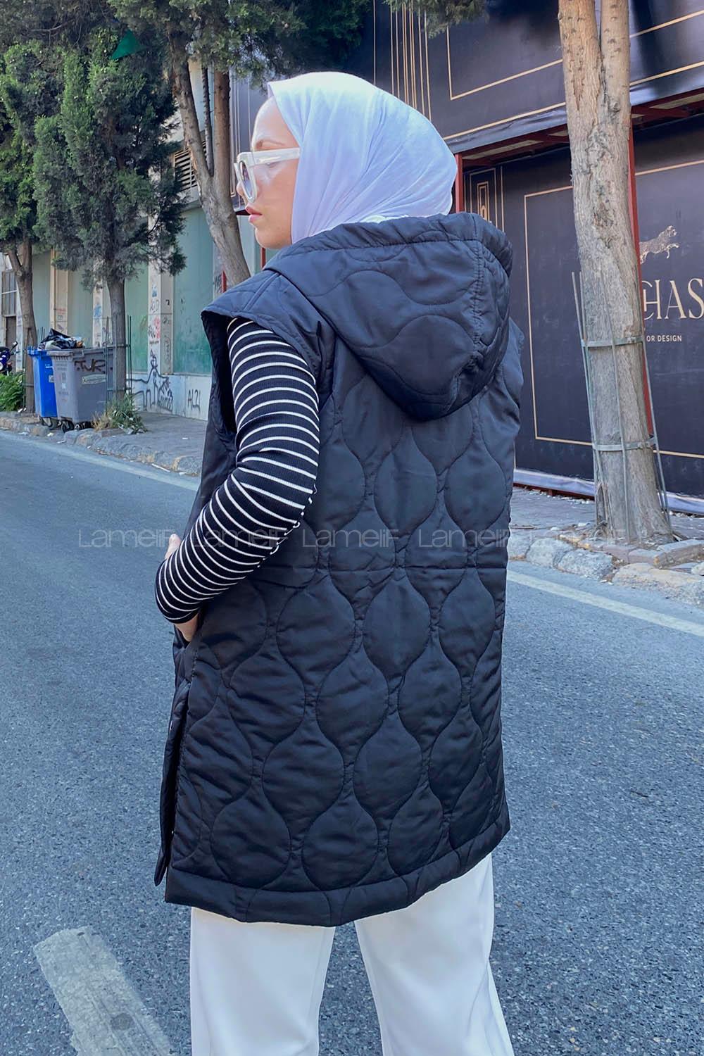 Modalamelif  Kapüşonlu Kapitone Yelek Siyah