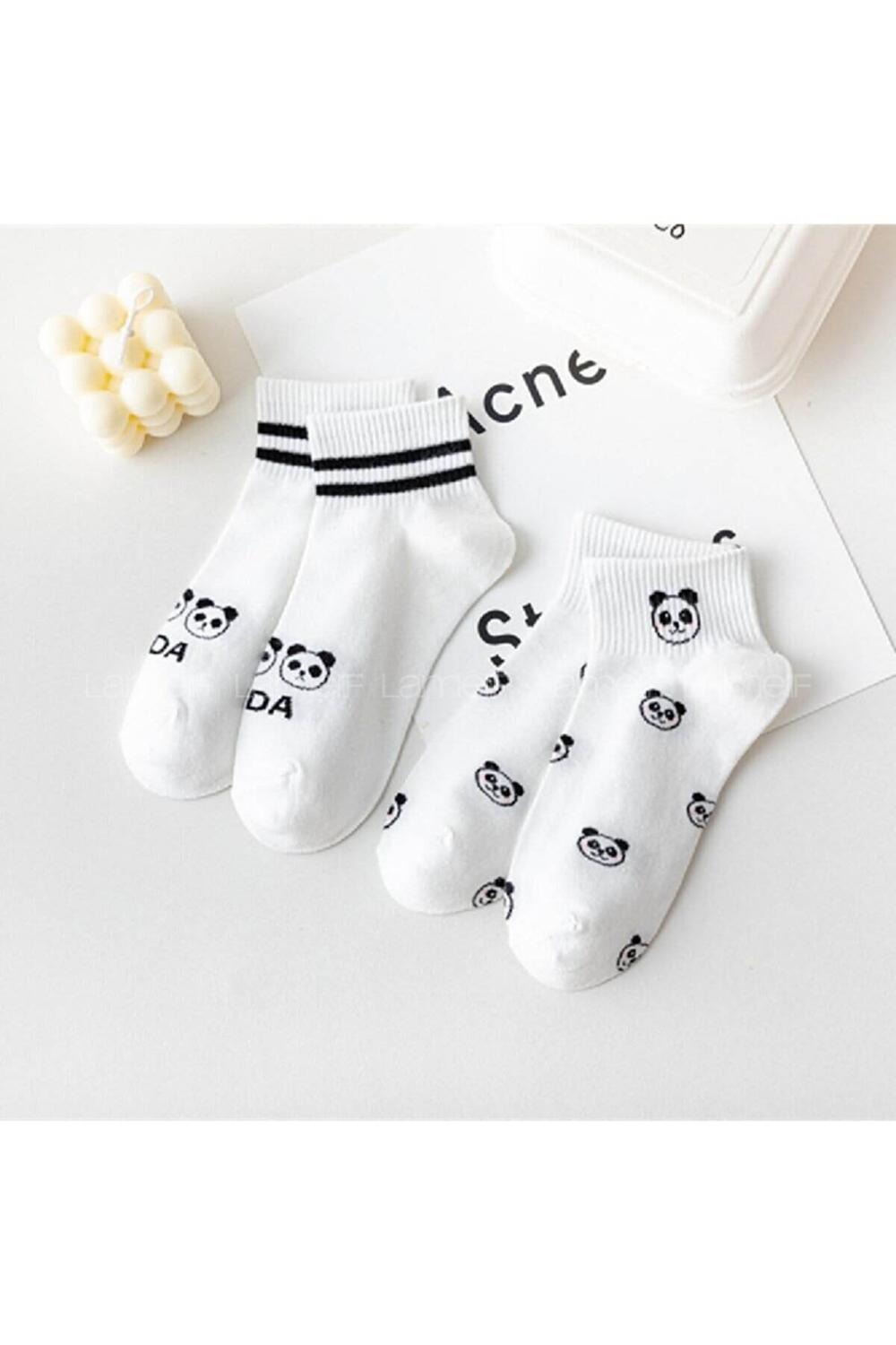 Lamelif 5 li Koton Kadın Beyaz Panda Çorap