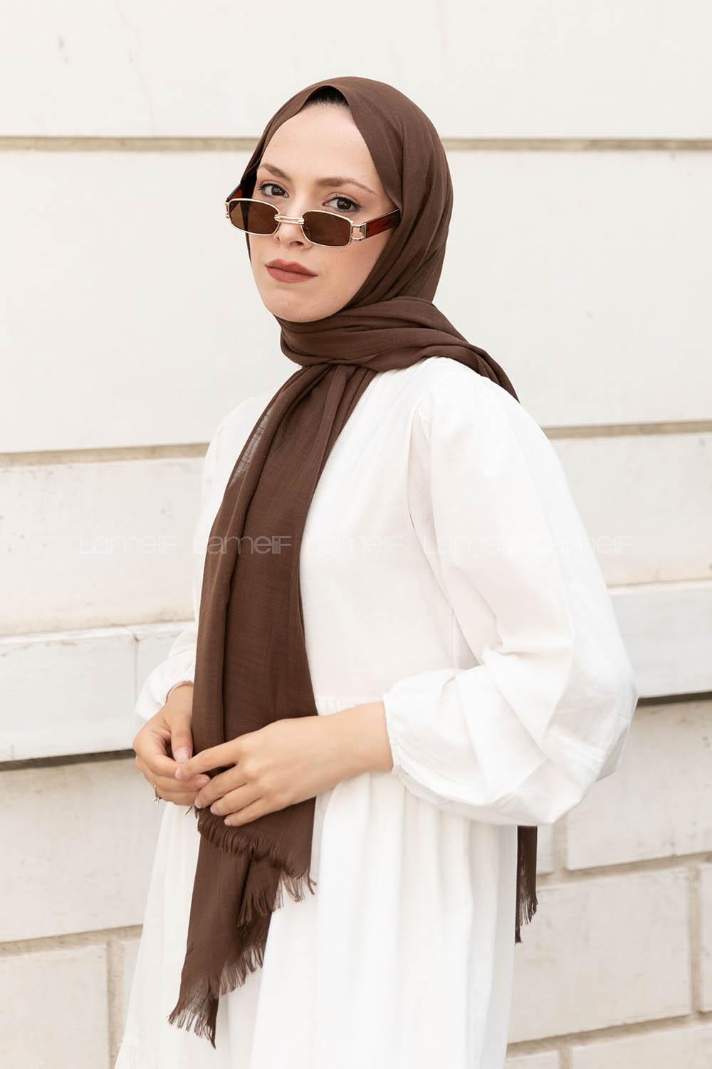 Brown Cotton Fabric Straight Shawl