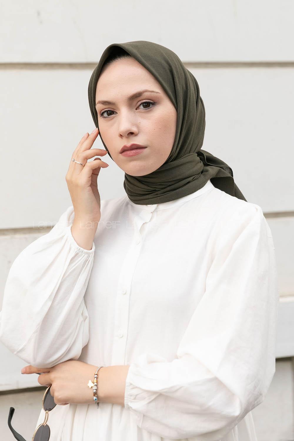 Lamelif Keten Eşarp Koyu Yeşil