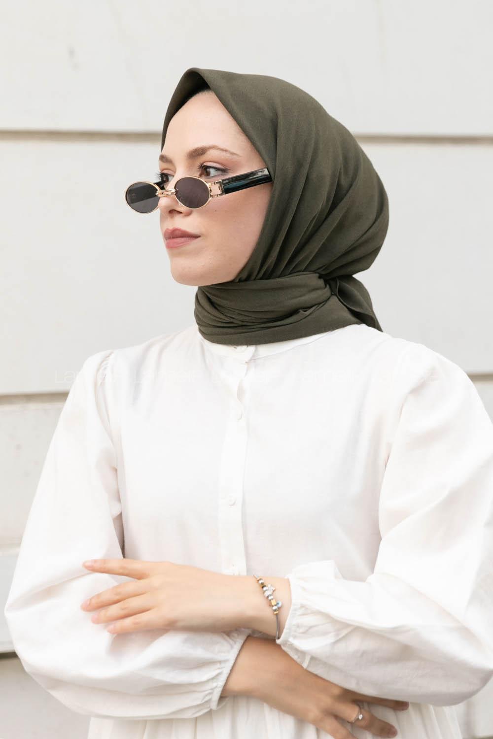 Lamelif Keten Eşarp Koyu Yeşil