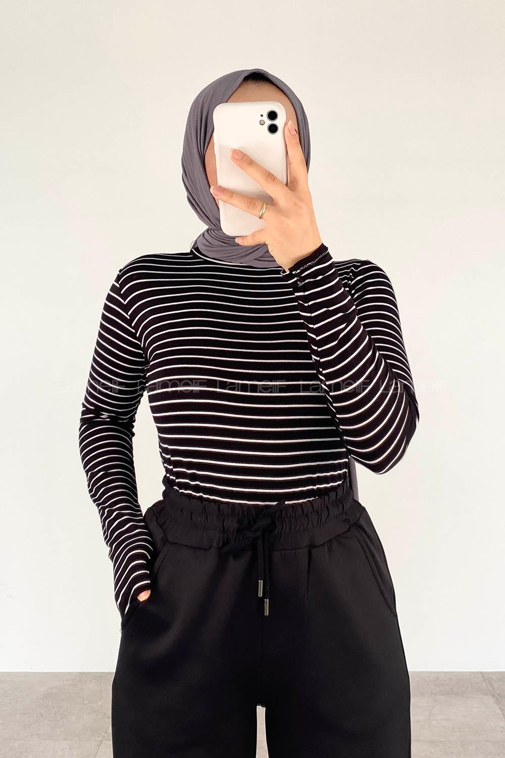 Lamelif Bisiklet Yaka Çizgili Body