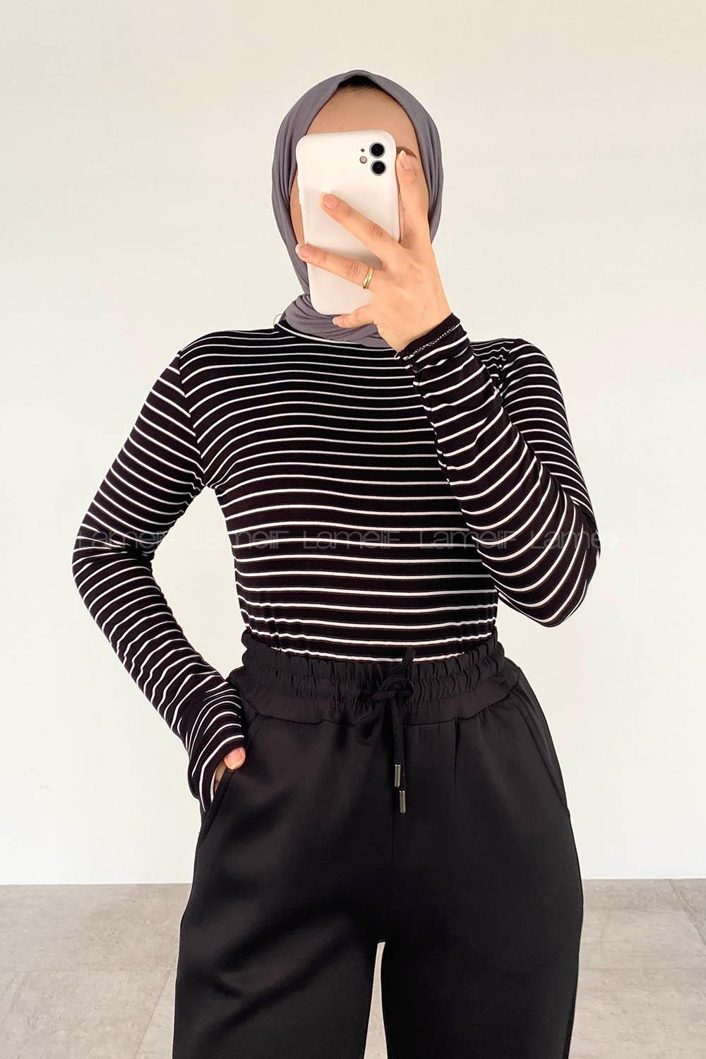 Lamelif Bisiklet Yaka Çizgili Body