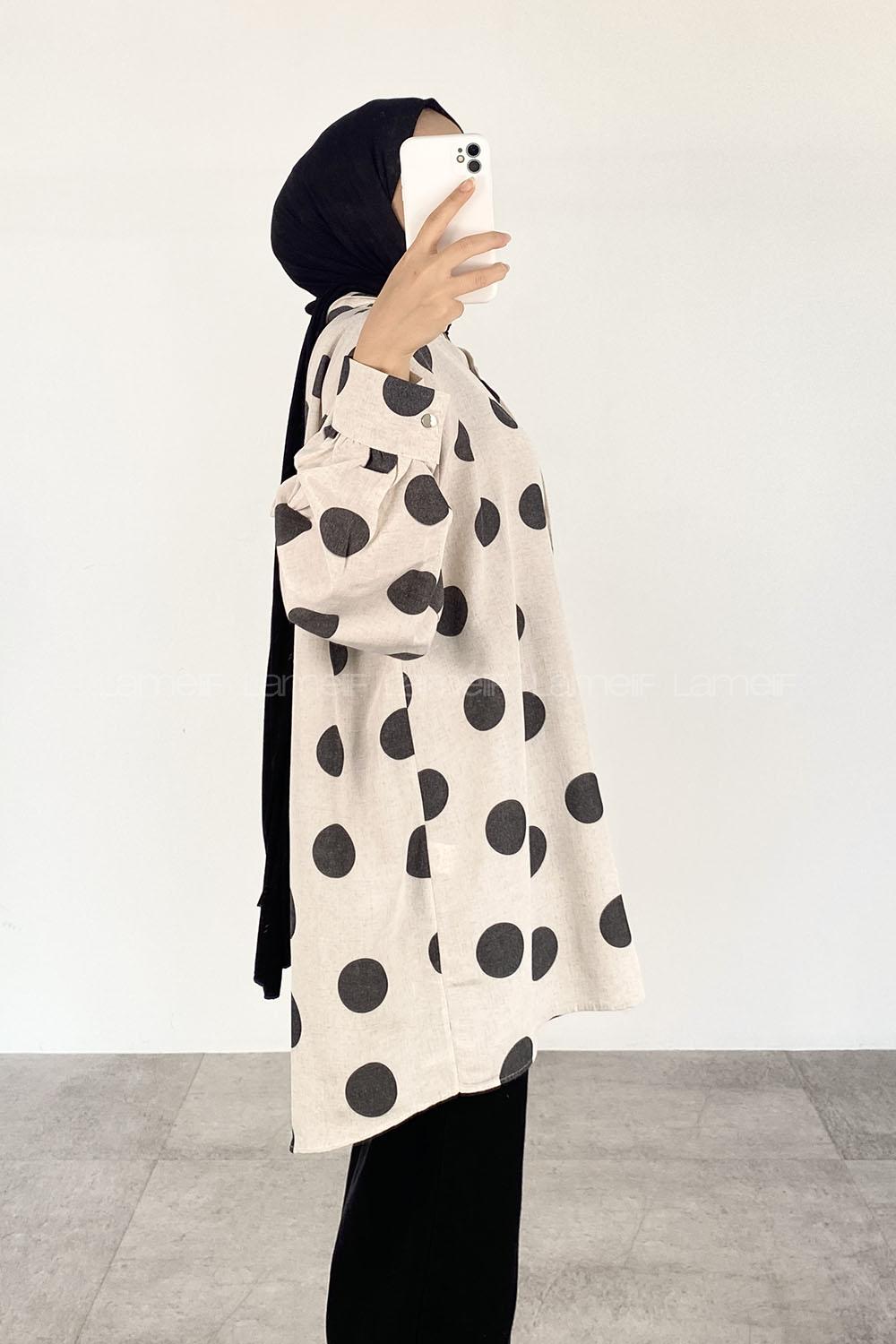 Anthracite Shirt Collar Long Arm Linen Printed Shirt