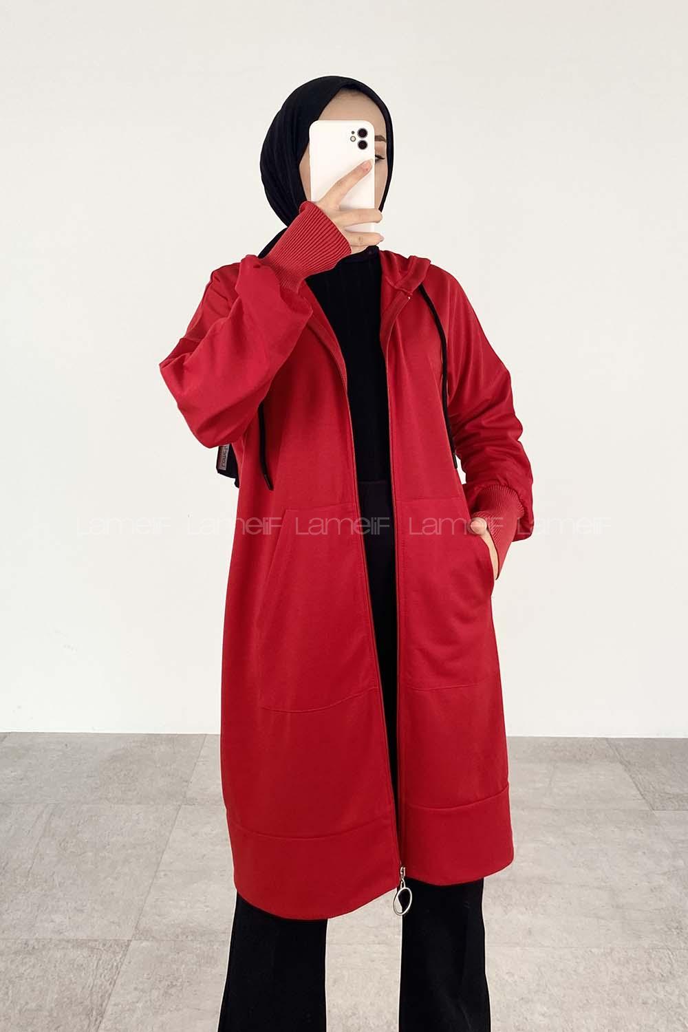 Modalamelif İki Cepli Kol Lastikli Sweatshirt Kırmızı