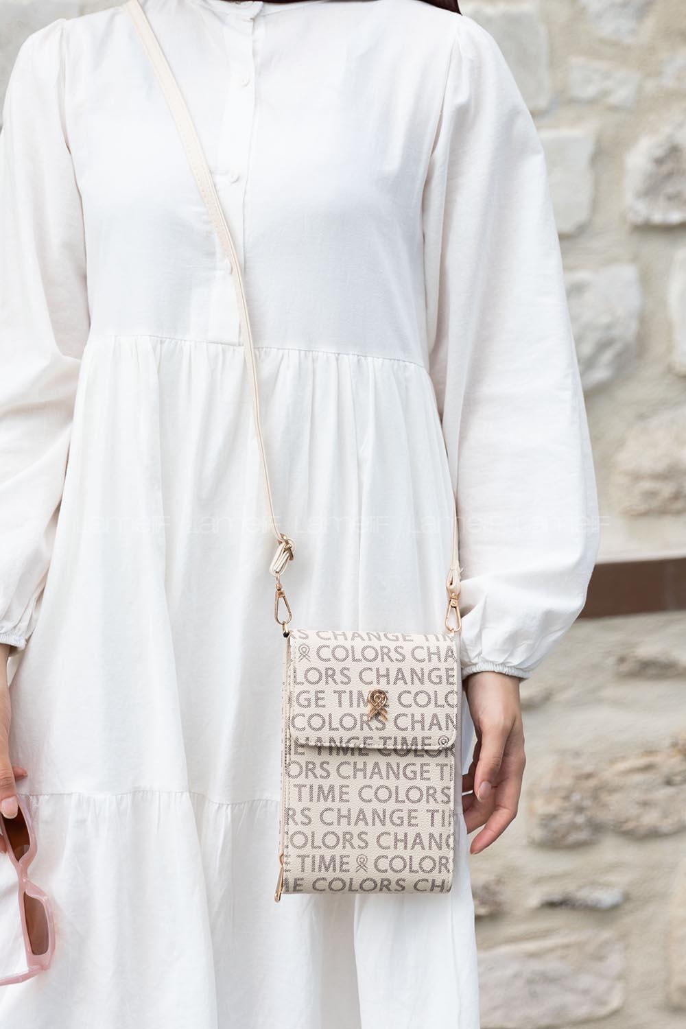 Lamelif Deri Askılı Messenger Model Çanta Krem