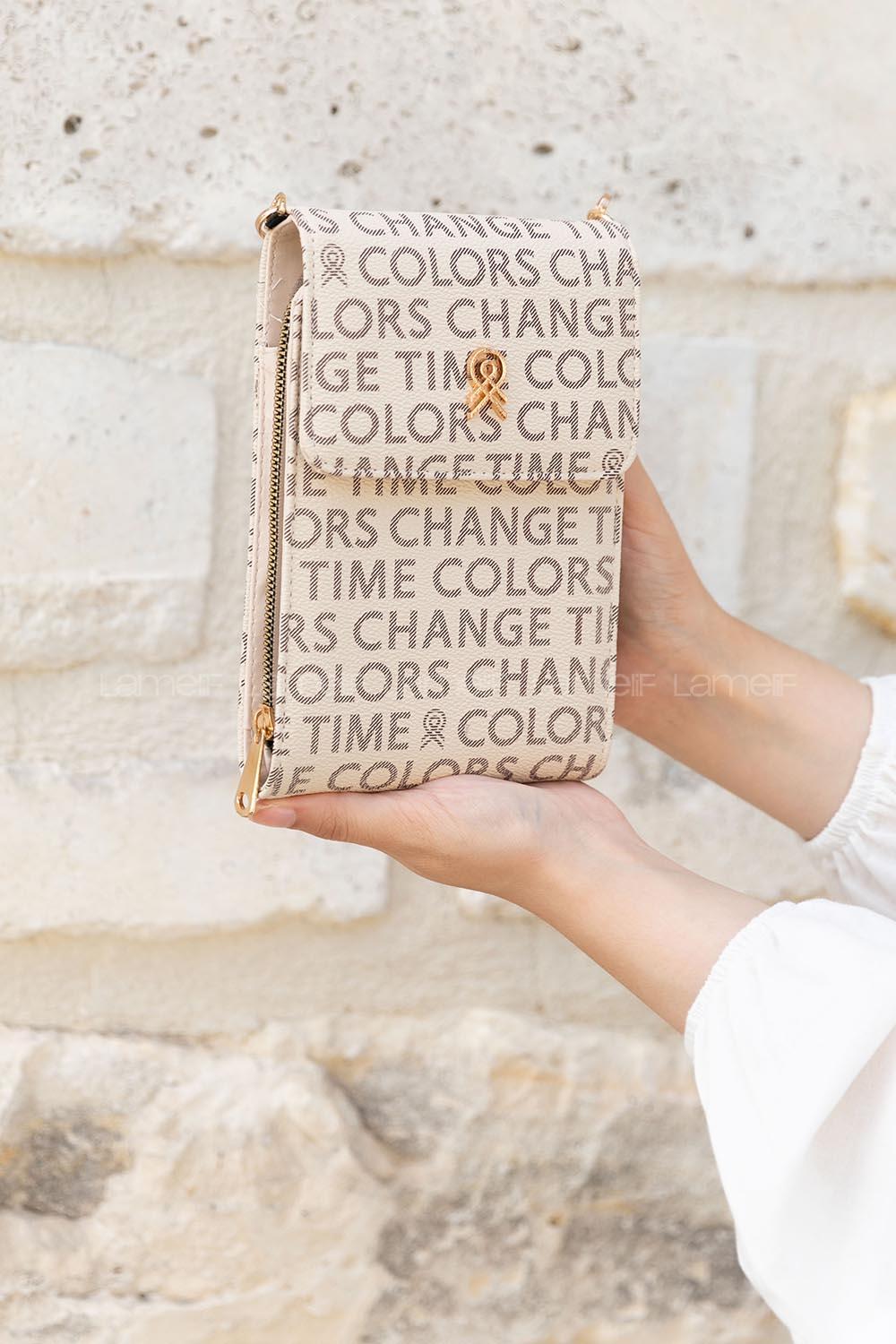 Lamelif Deri Askılı Messenger Model Çanta Krem