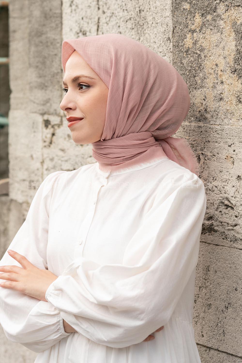 Lamelif Düz Flamlı Eşarp Soft Pudra