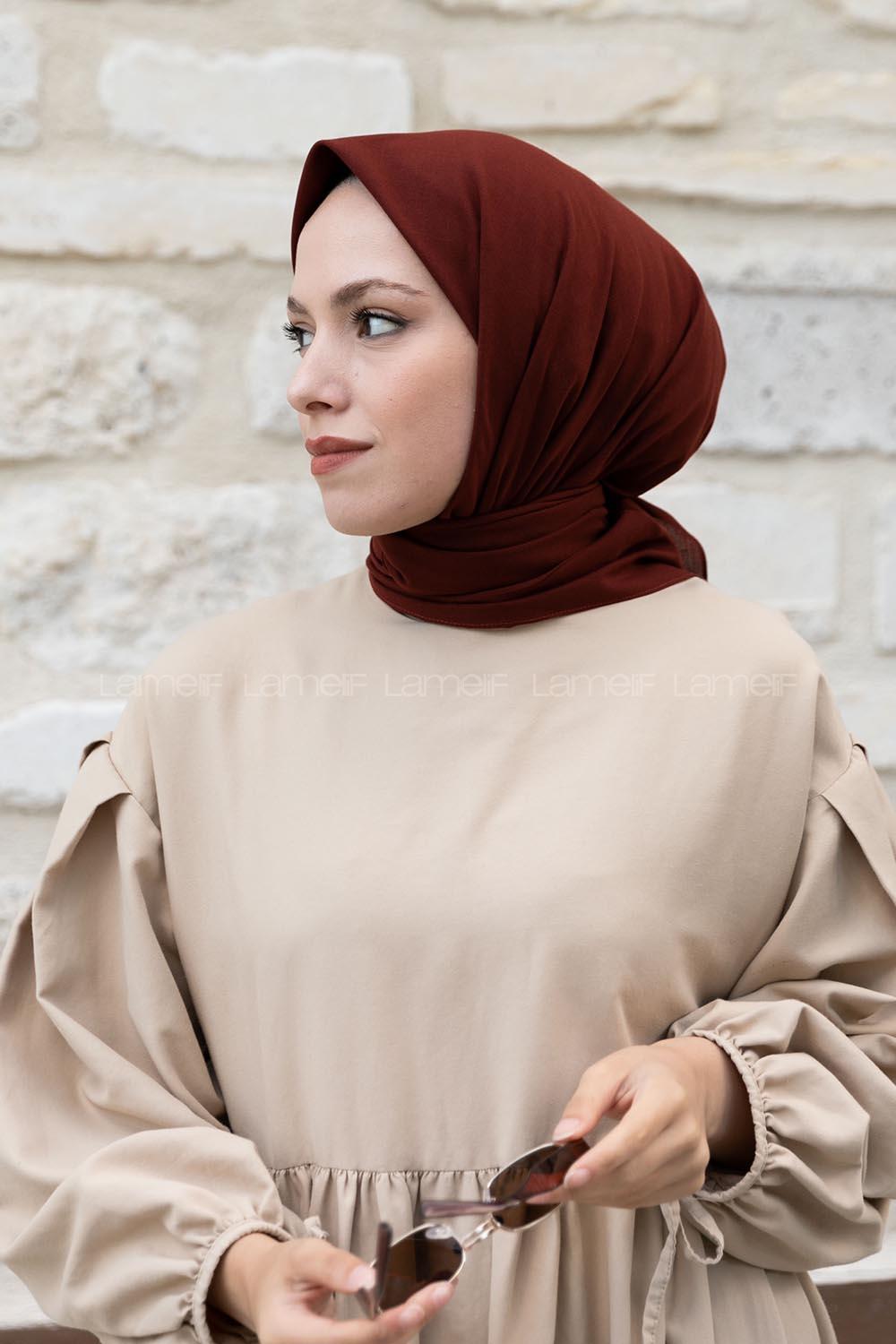 Lamelif Keten Eşarp Koyu Kiremit