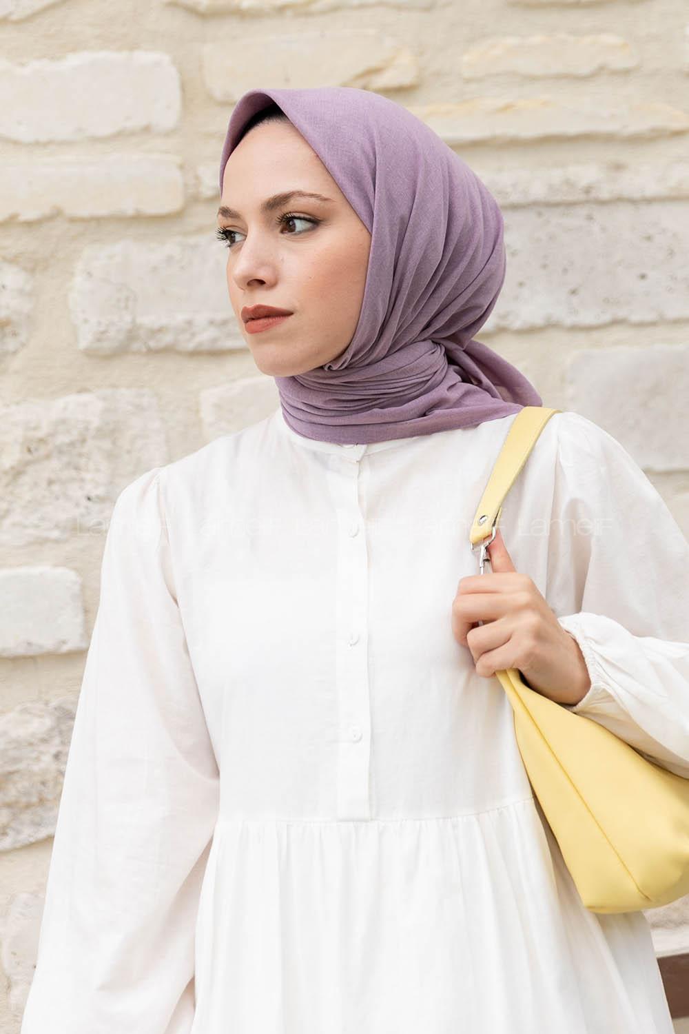 Lamelif Keten Eşarp Lila