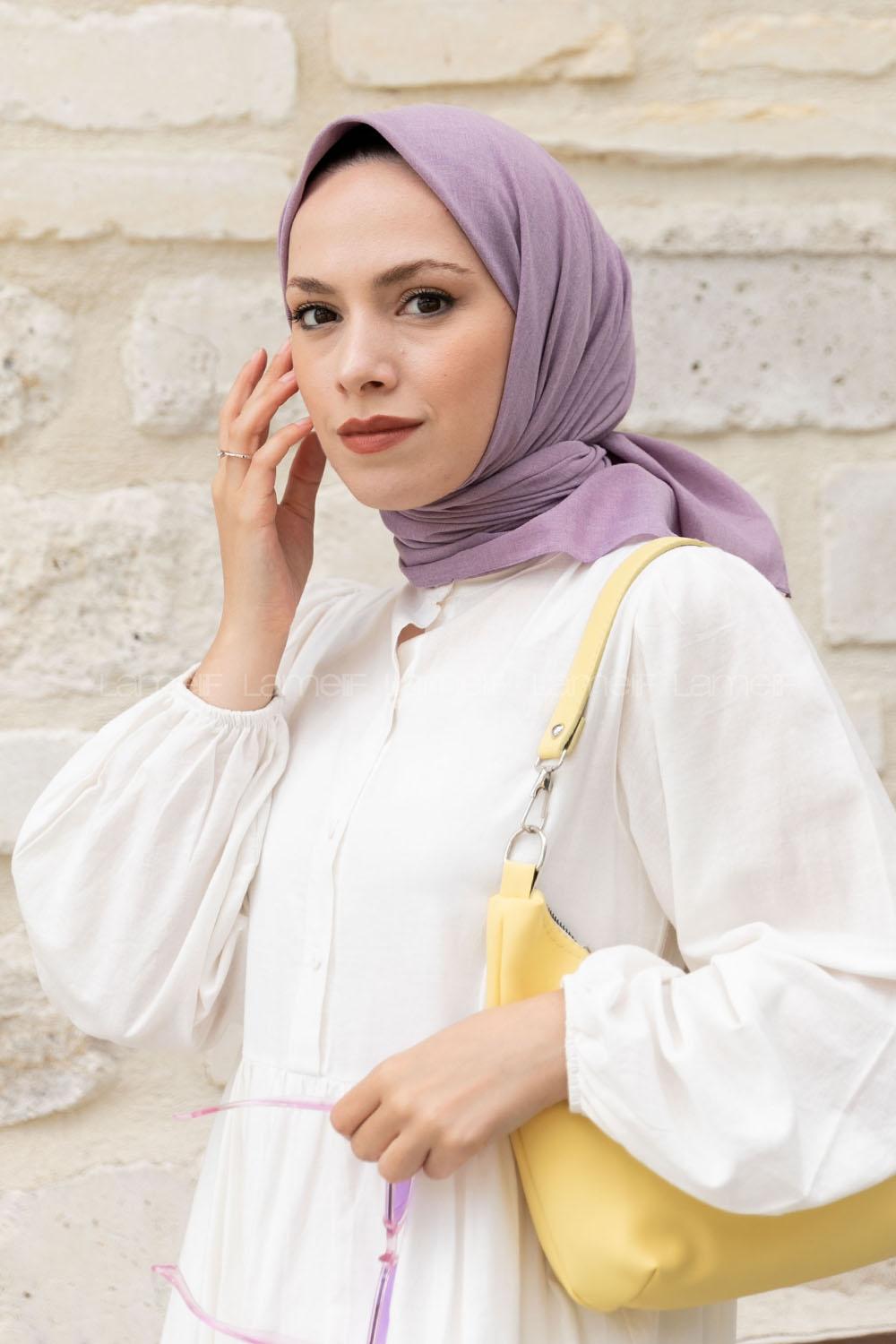 Lamelif Keten Eşarp Lila