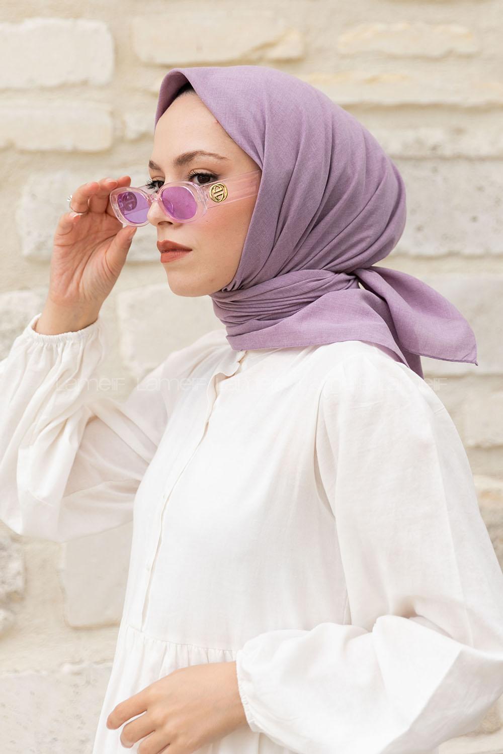 Lamelif Keten Eşarp Lila