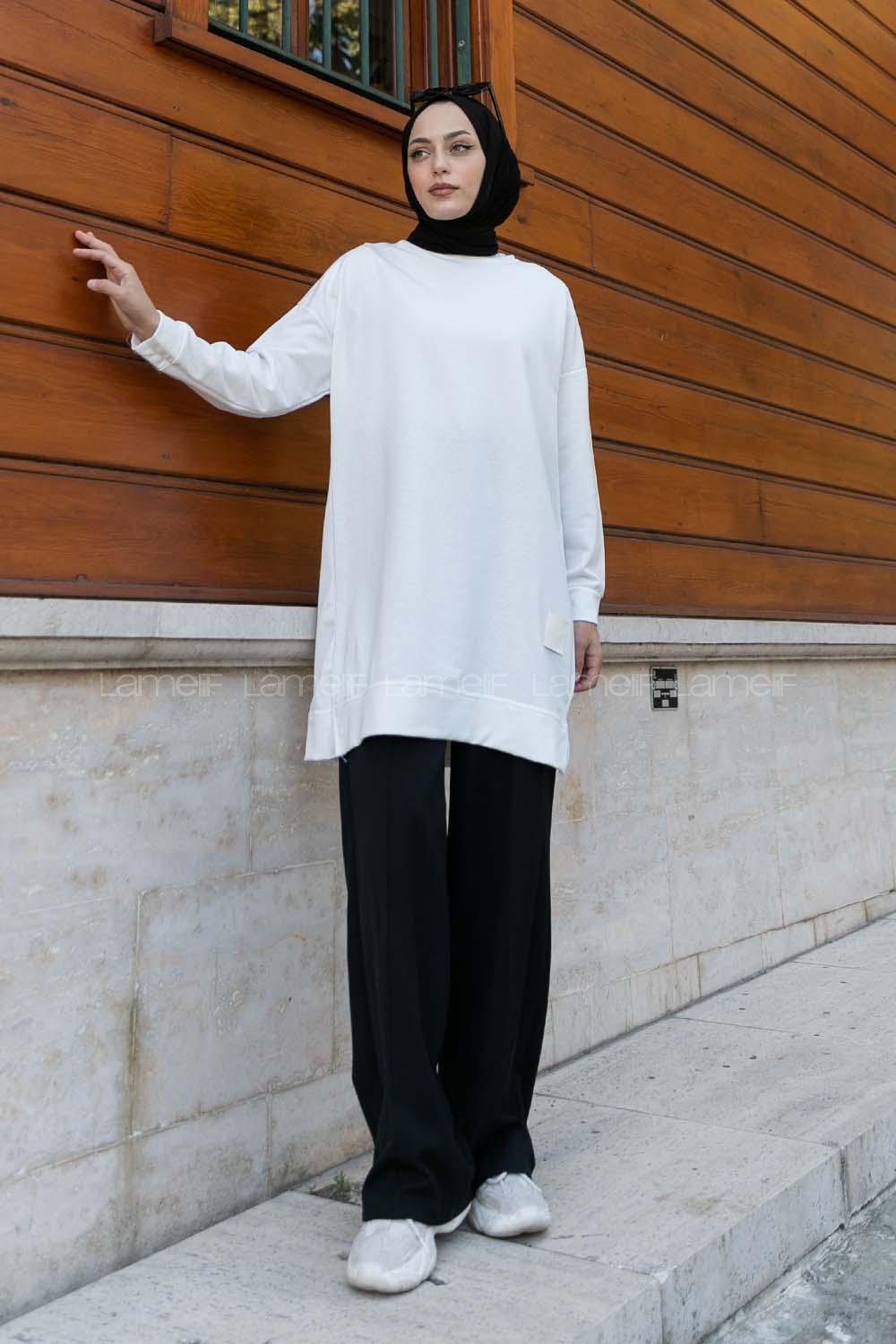 White Crew Neck Cotton Two Threads Unprinted Tunic