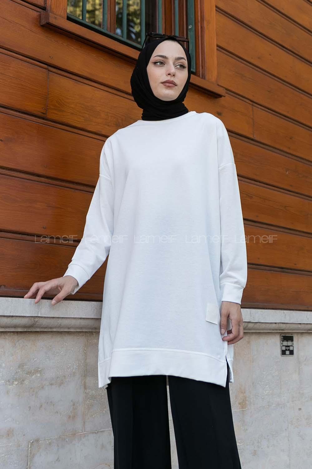 White Crew Neck Cotton Two Threads Unprinted Tunic