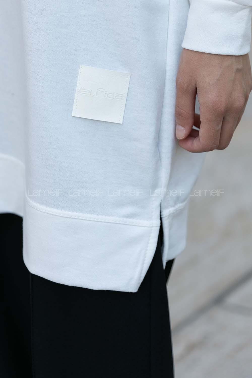 White Crew Neck Cotton Two Threads Unprinted Tunic