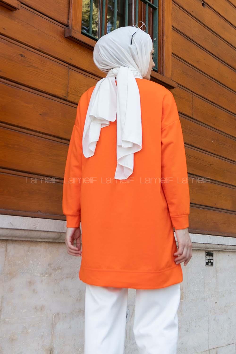 Lamelif Bisiklet Yaka Arma Detaylı Tunik Oranj