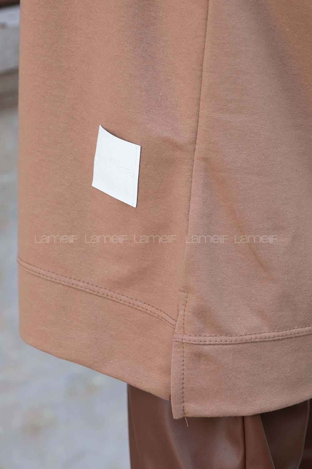 Lamelif Bisiklet Yaka Arma Detaylı Tunik Sütlü Kahve