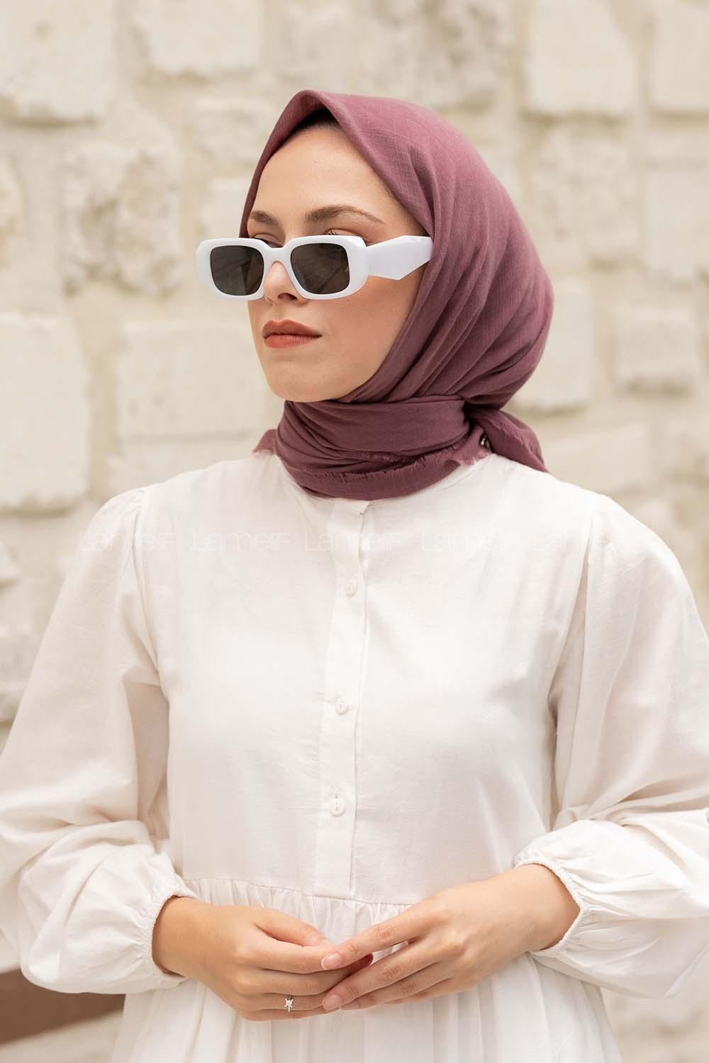 Modalamelif Düz Flamlı Eşarp Eflatun