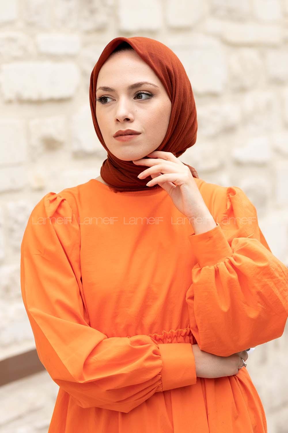 Lamelif Düz Flamlı Eşarp Koyu Kiremit