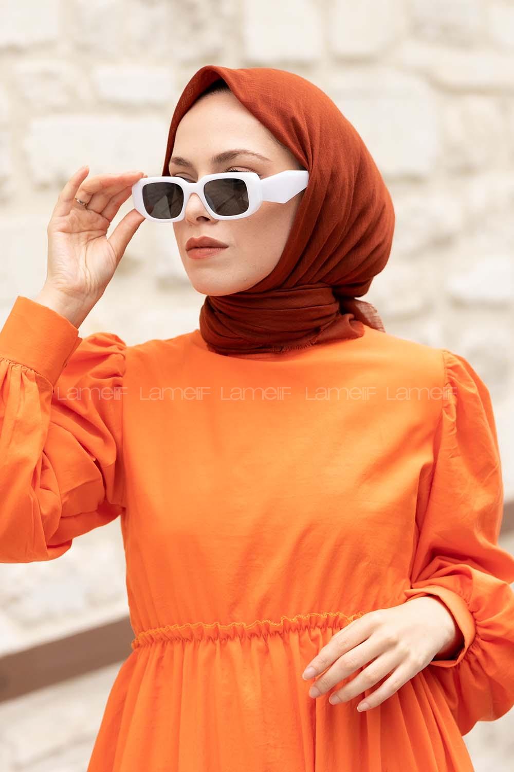 Lamelif Düz Flamlı Eşarp Koyu Kiremit