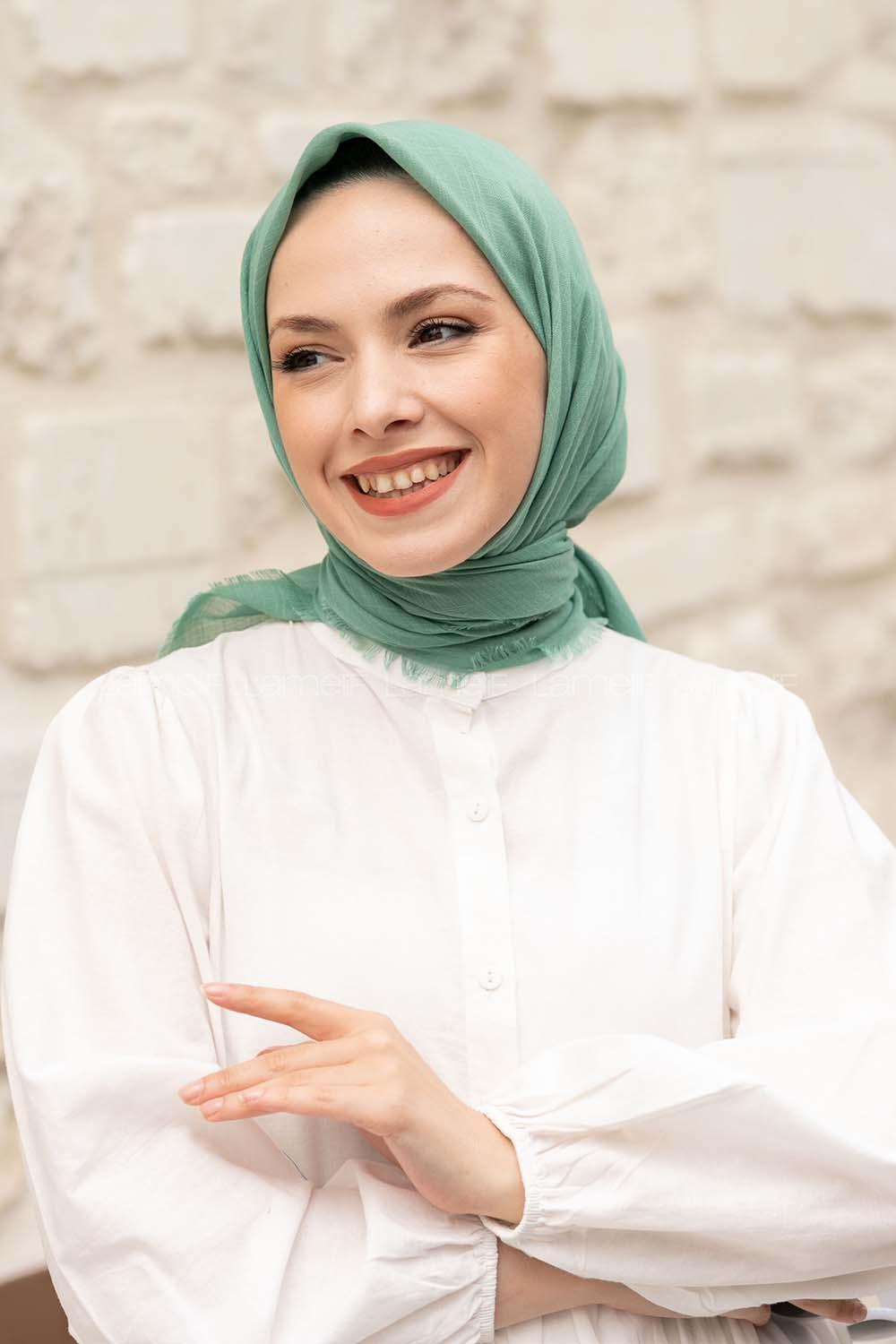 Lamelif Düz Flamlı Eşarp Mint Yeşili