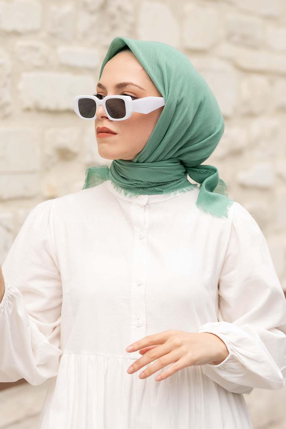 Lamelif Düz Flamlı Eşarp Mint Yeşili