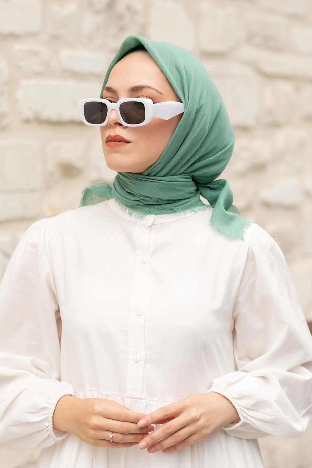 Lamelif Düz Flamlı Eşarp Mint Yeşili