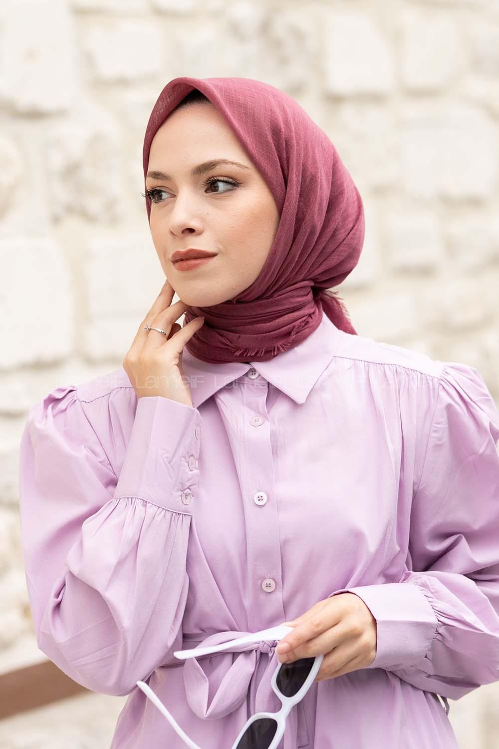 Lamelif Düz Flamlı Eşarp Nar Kabuğu