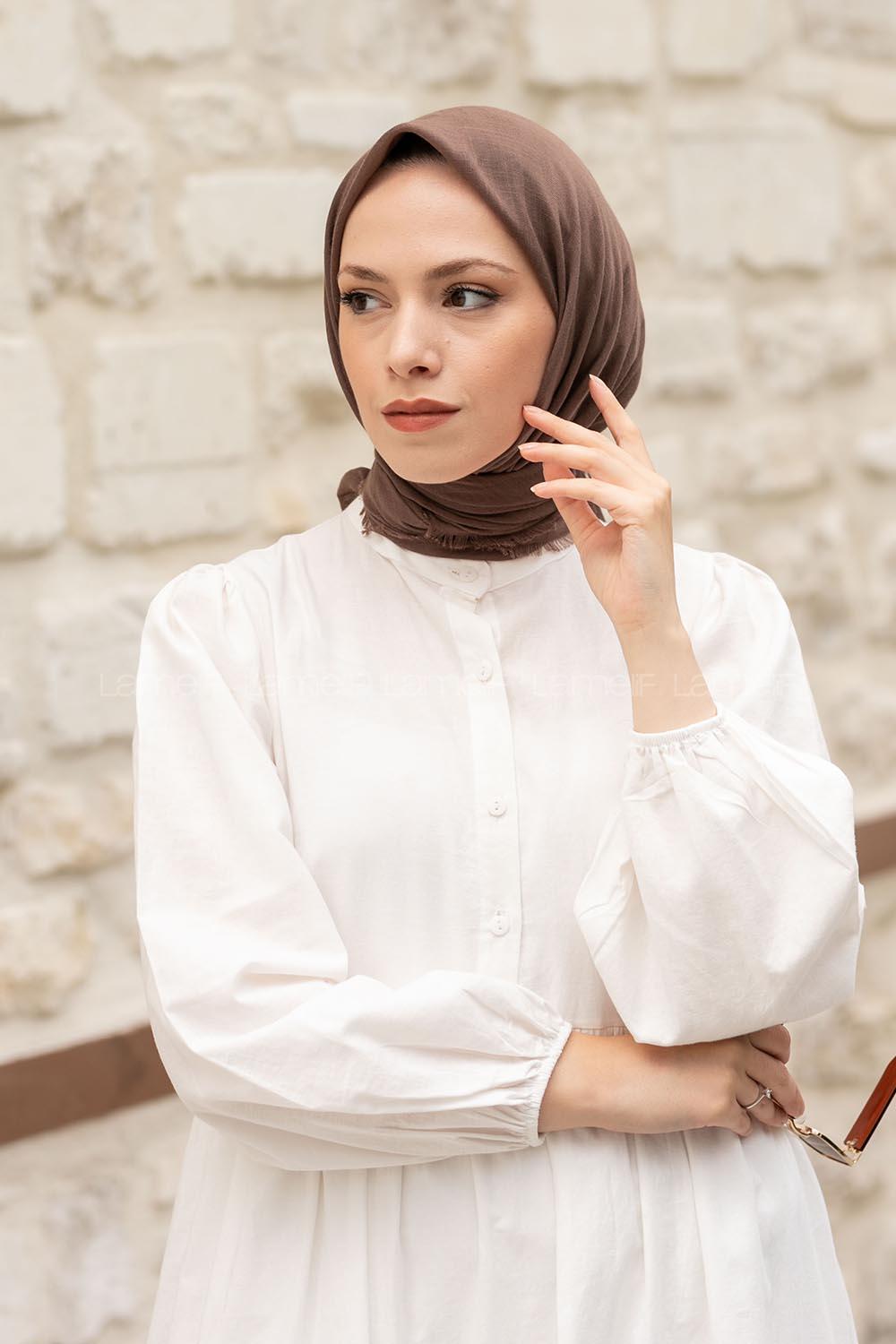 Modalamelif Düz Flamlı Eşarp Soft Kahve