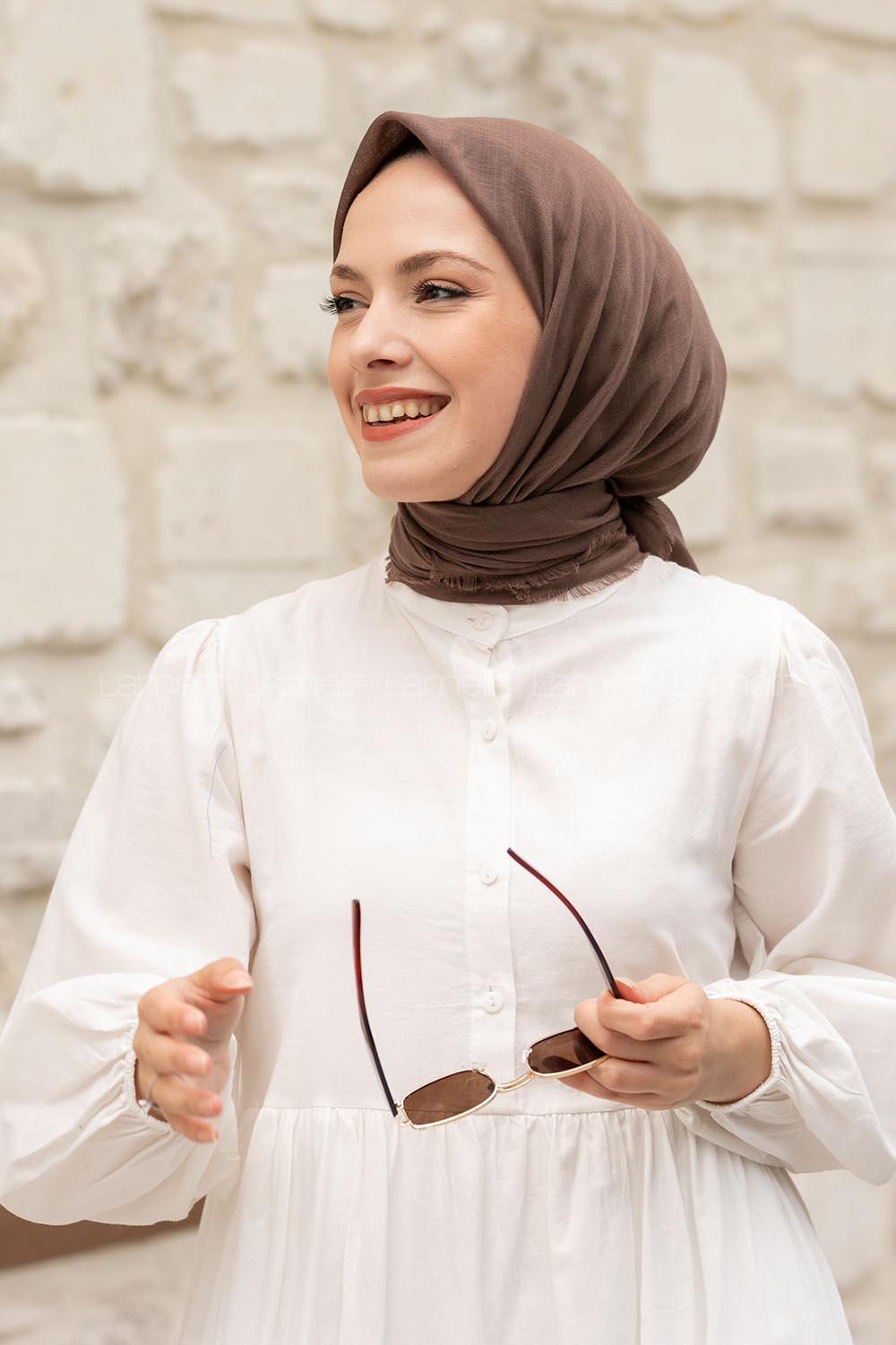 Modalamelif Düz Flamlı Eşarp Soft Kahve