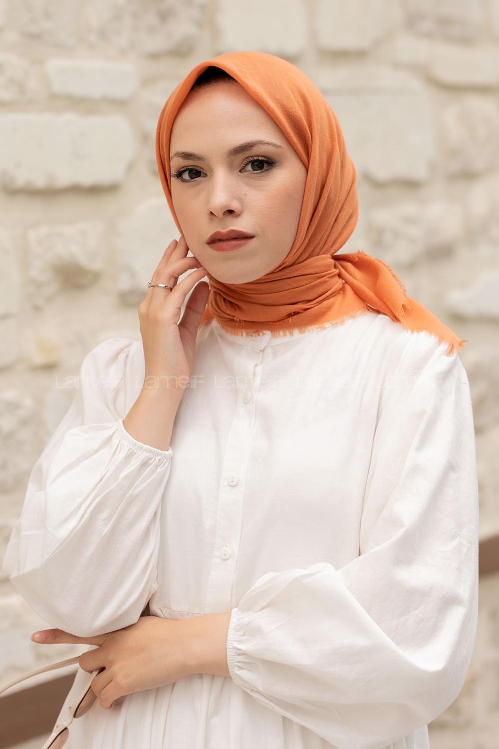 Lamelif Düz Flamlı Eşarp Turuncu