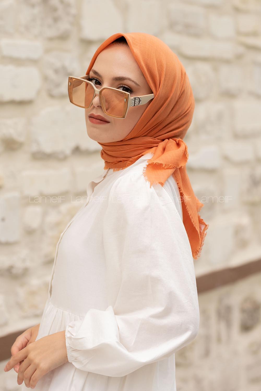 Lamelif Düz Flamlı Eşarp Turuncu