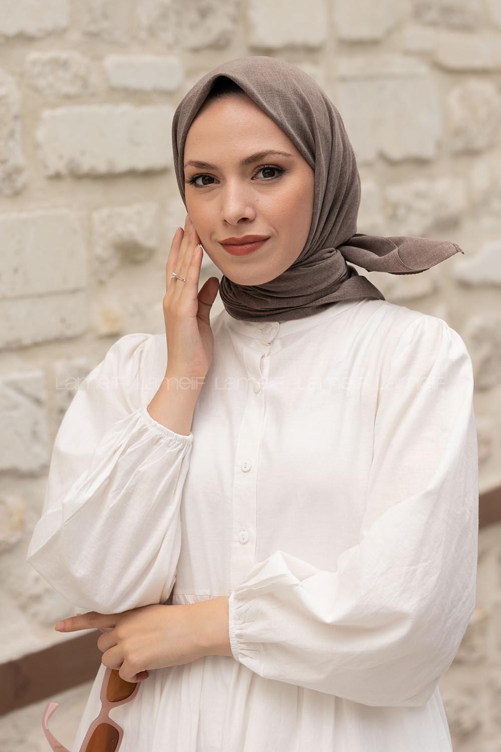 Lamelif Keten Eşarp Fındık Kabuğu