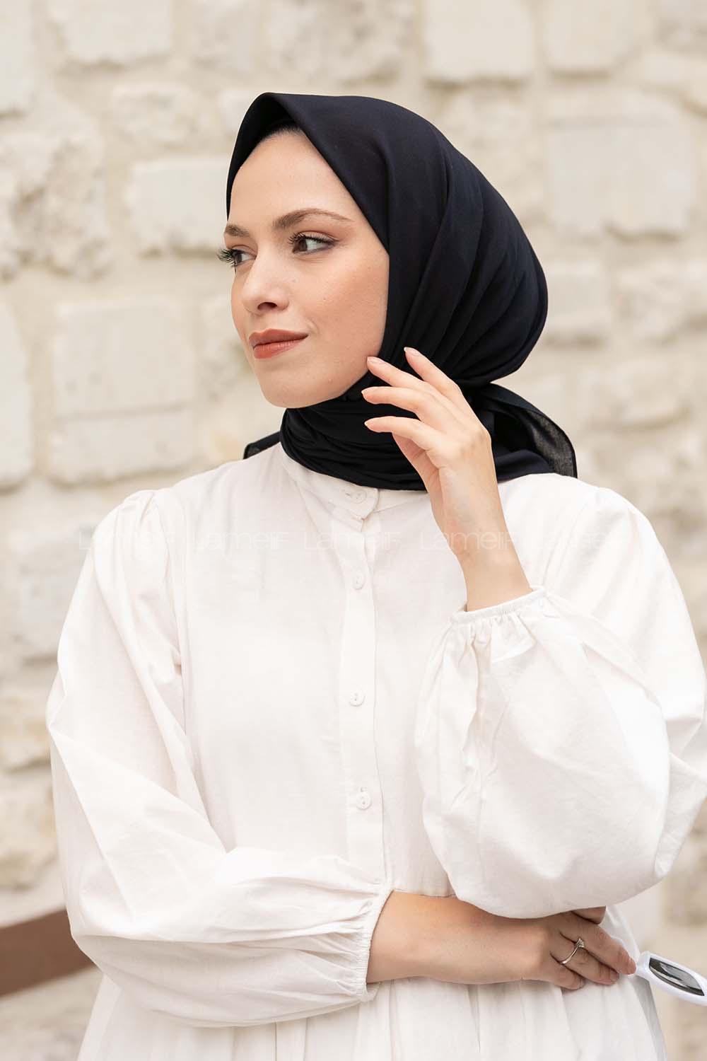 Navy Blue Wool Printed Scarf