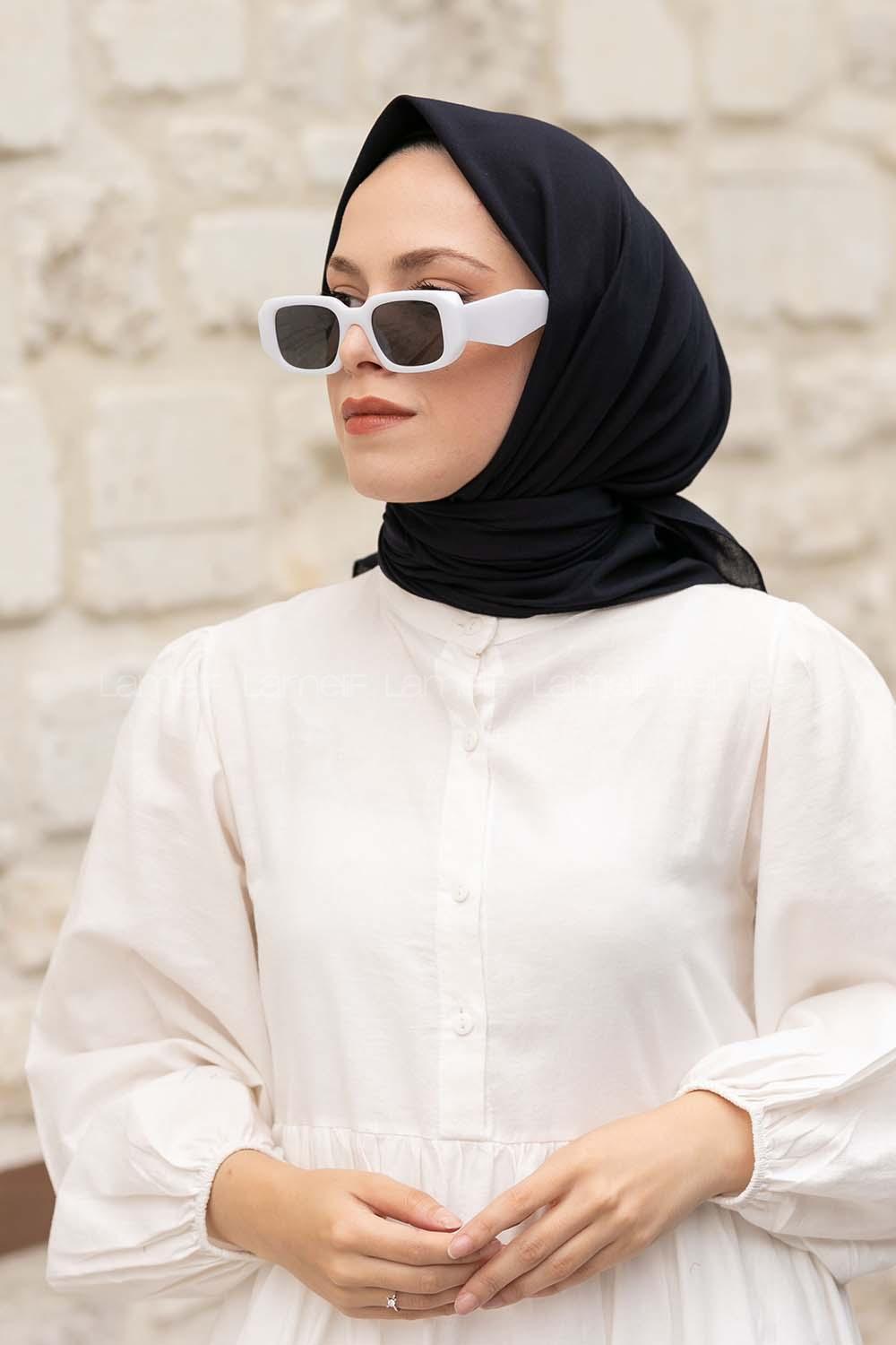 Navy Blue Wool Printed Scarf