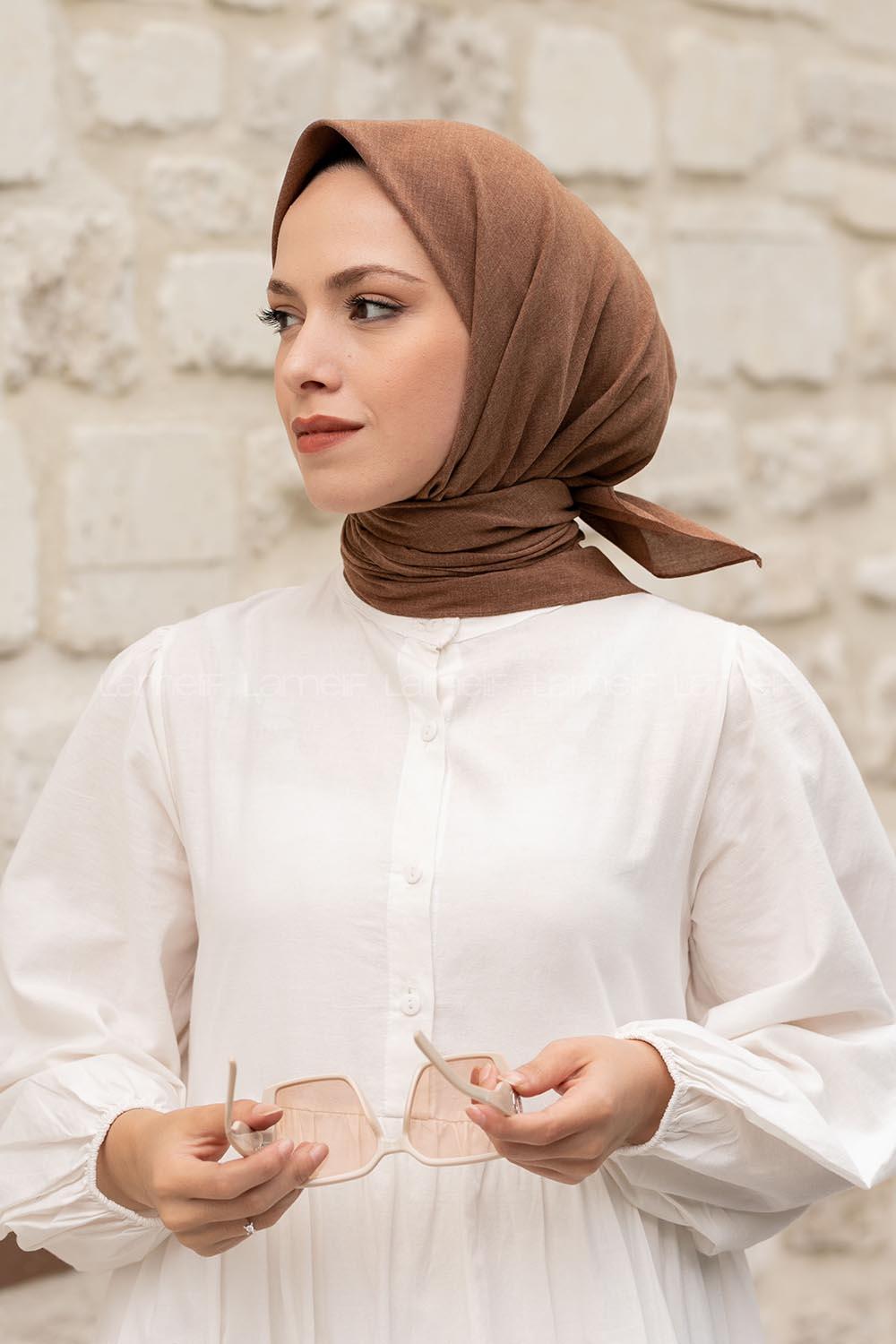 Lamelif Keten Eşarp Sütlü Kahve