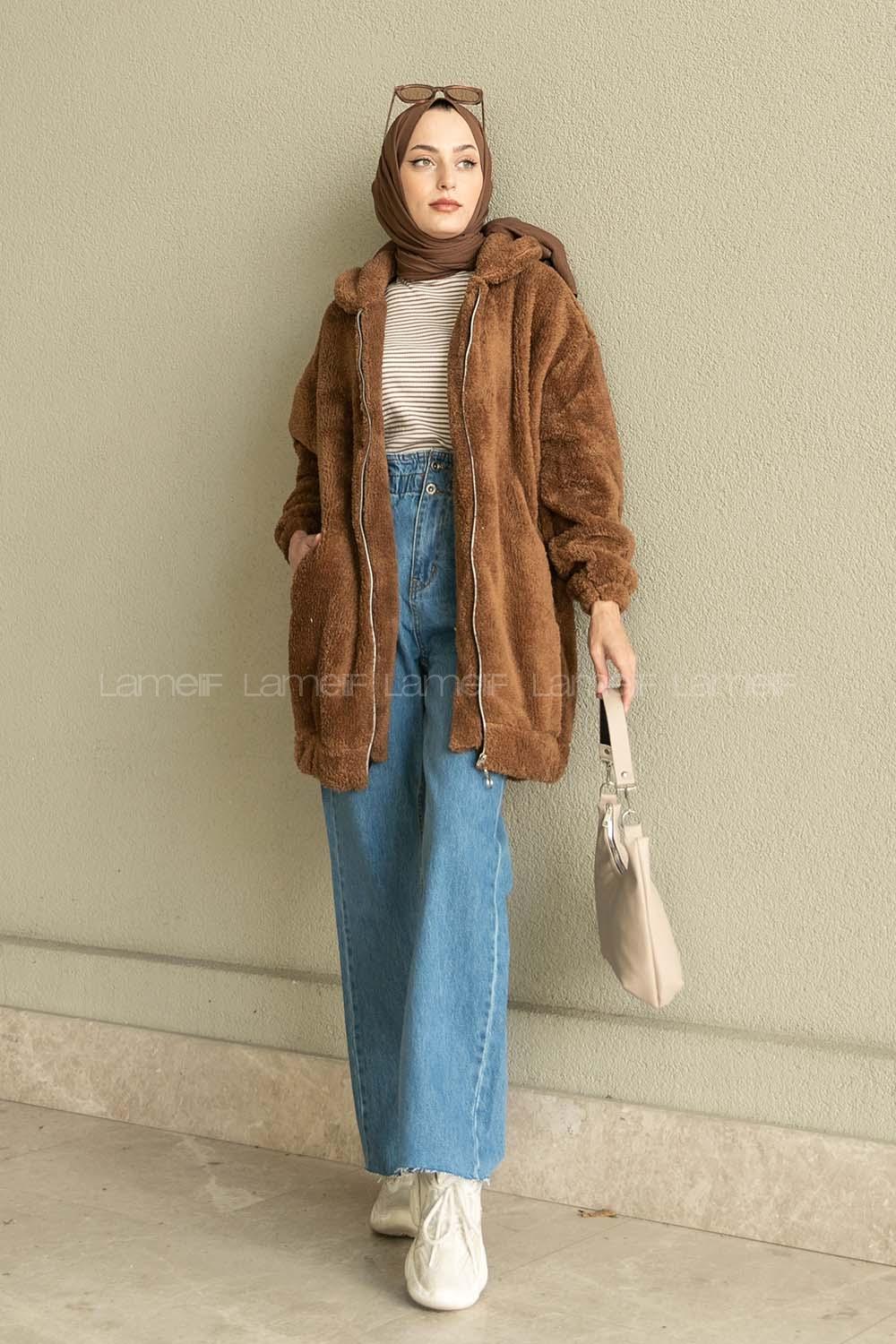 Brown-1 Shirt Collar Long Arm Coat