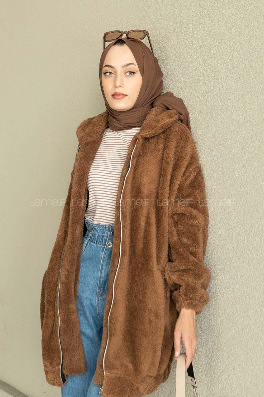 Brown-1 Shirt Collar Long Arm Coat