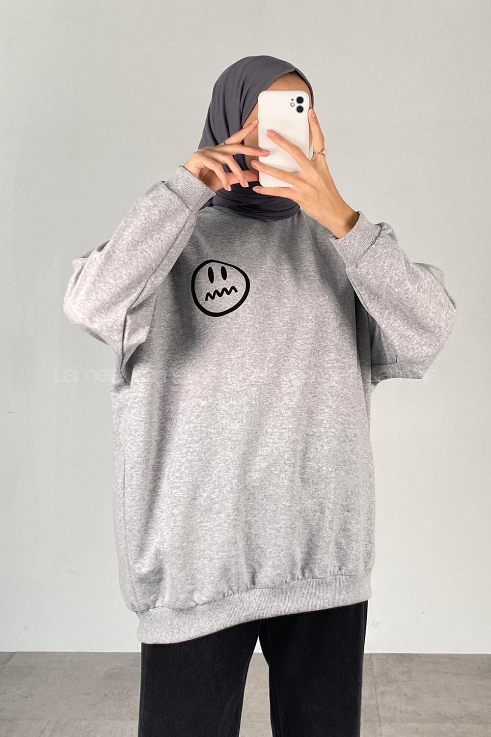 Modalamelif Emoji Baskılı Kaşkorse Sweat Gri