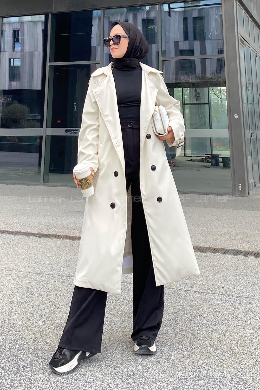 Cream Reglan Sleeveless Arm Without Accessories Poplin Fabric Trench Coat