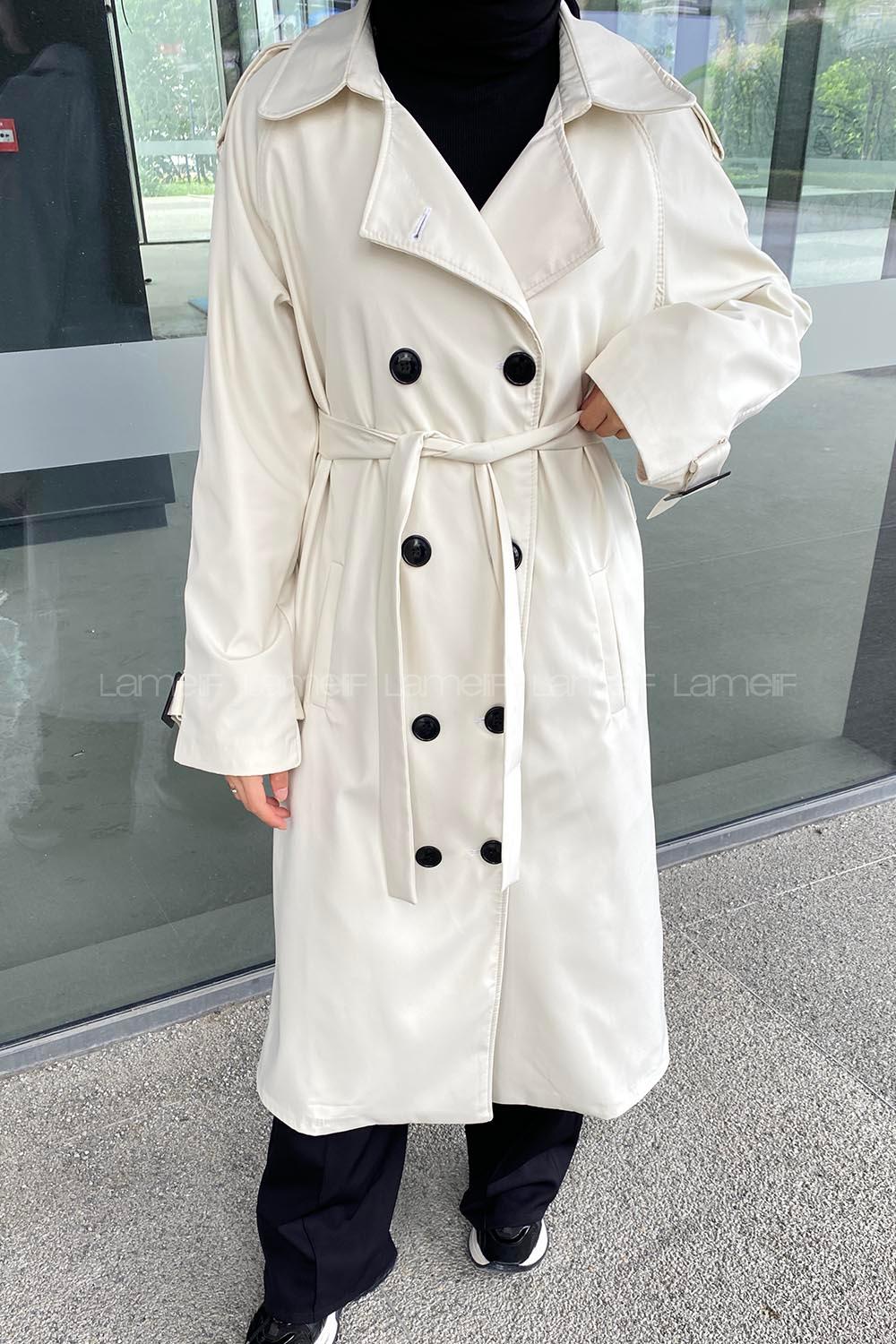 Cream Reglan Sleeveless Arm Without Accessories Poplin Fabric Trench Coat