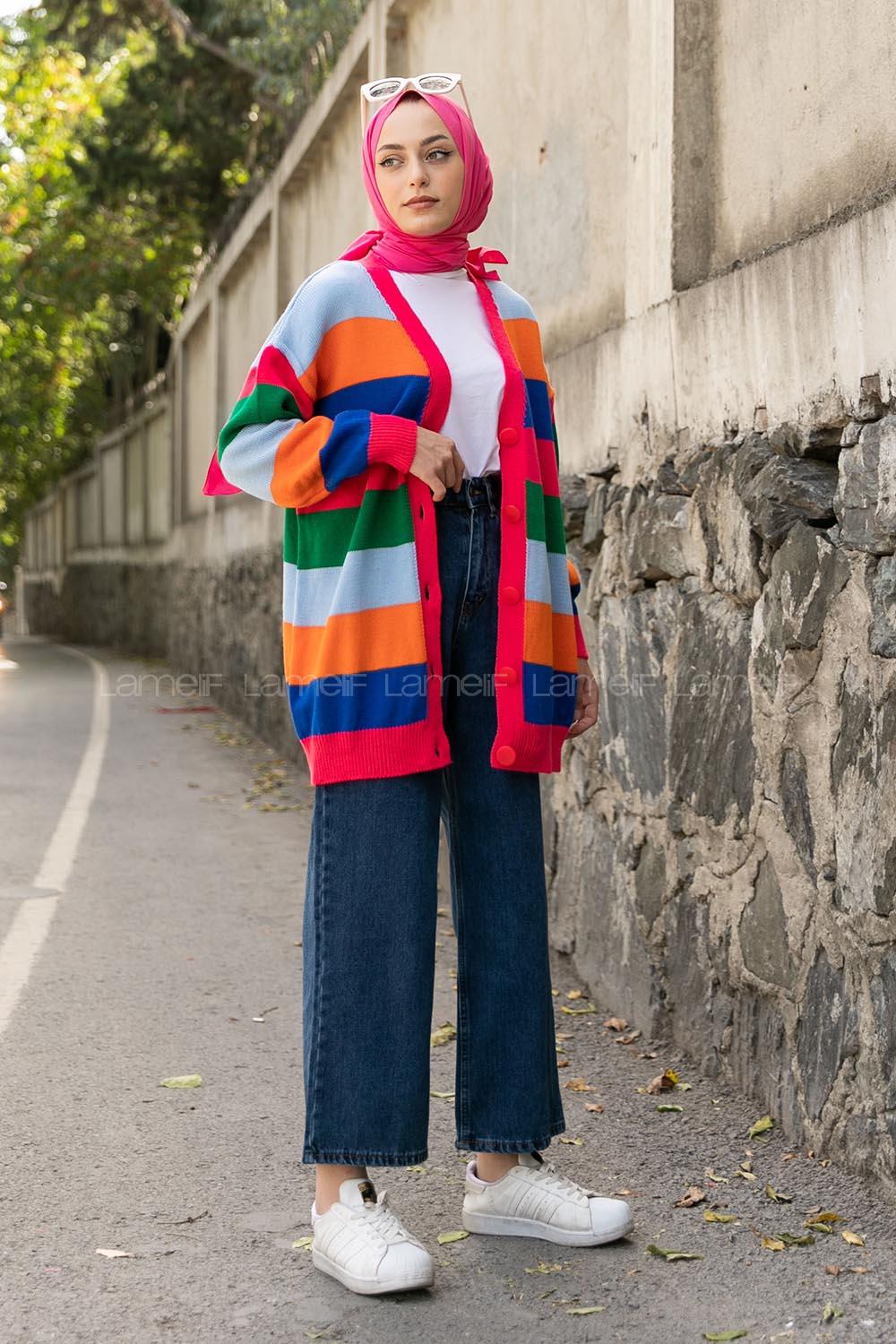 Modalamelif Gökkuşağı Desenli Hırka