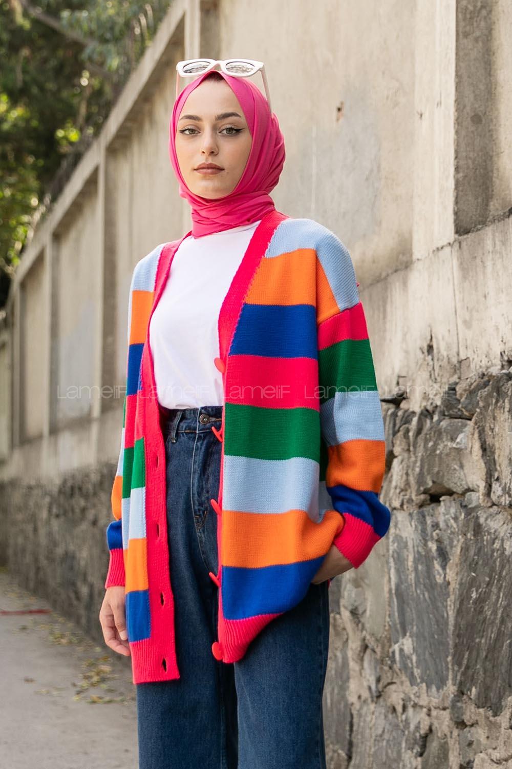 Modalamelif Gökkuşağı Desenli Hırka