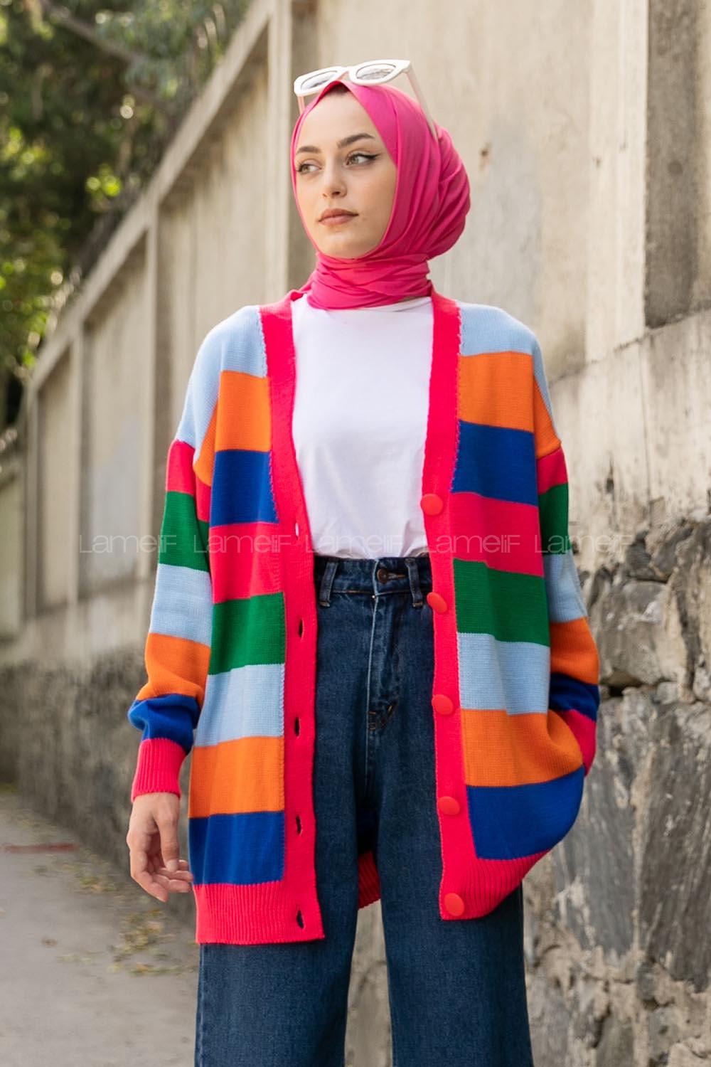 Modalamelif Gökkuşağı Desenli Hırka