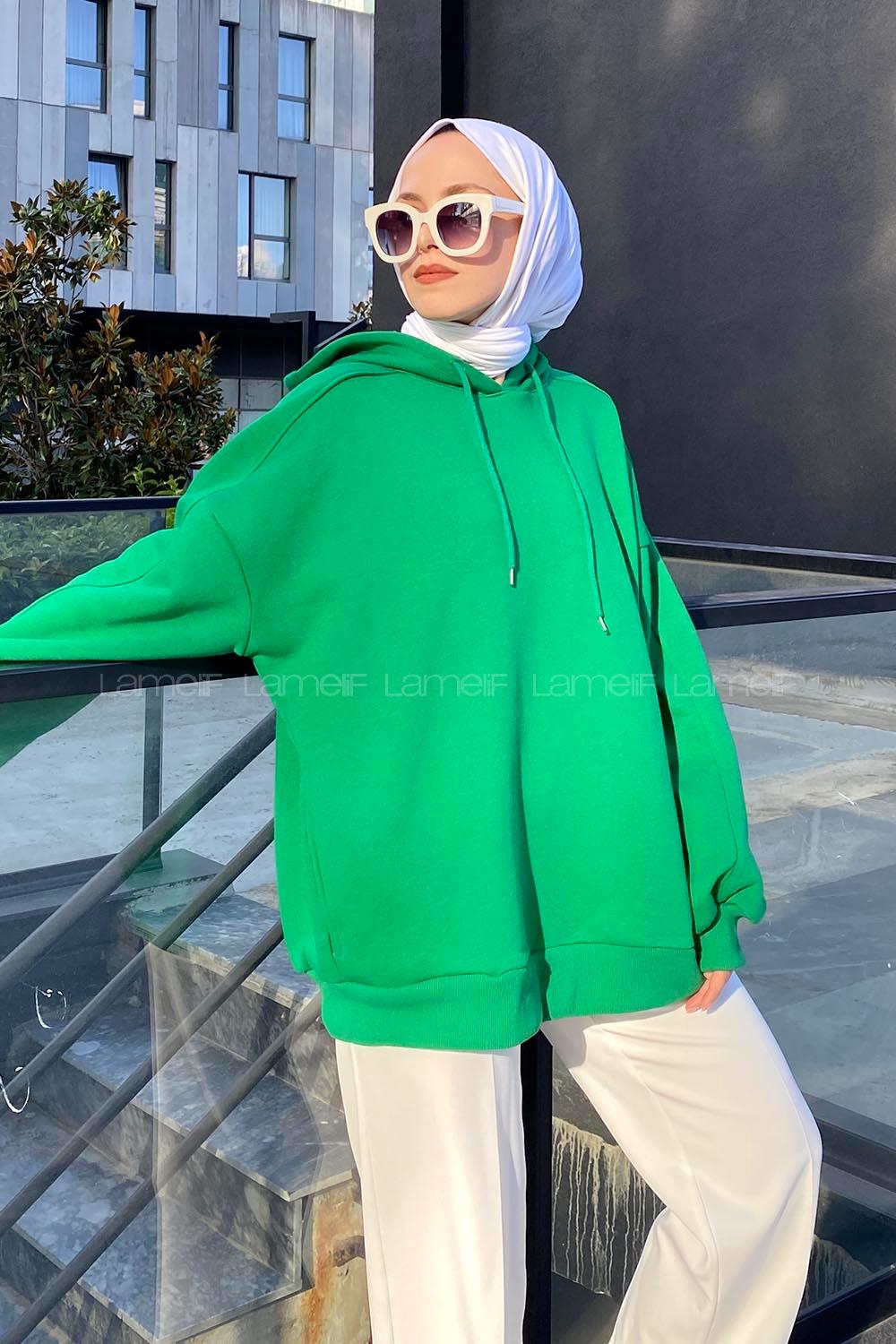 Green Hood Neck Long Arm Unprinted Sweatshirt